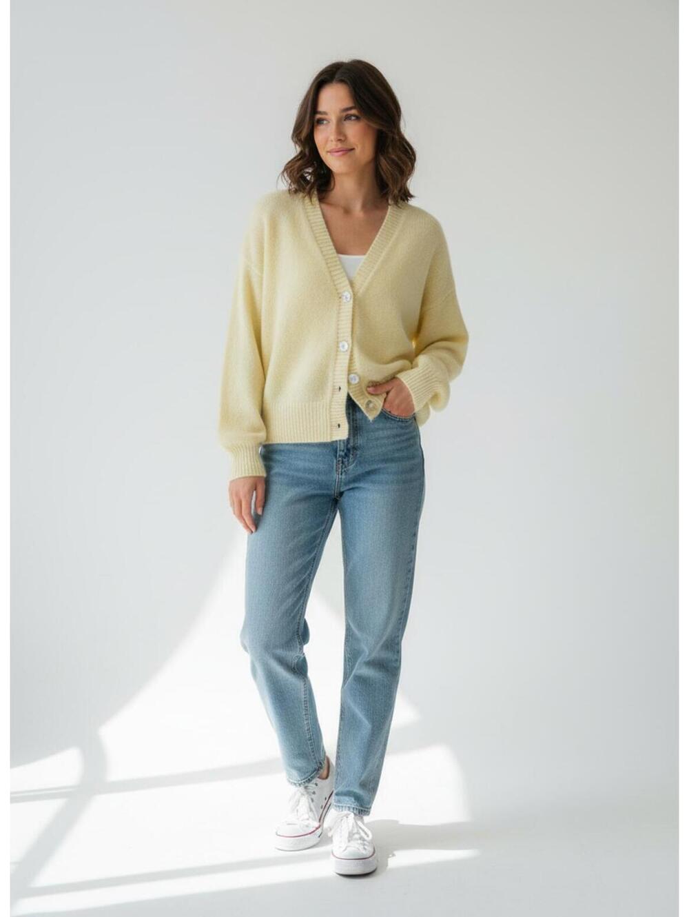 Princess Polly Soft Yellow Button-Up Cardigan Sweater S/M